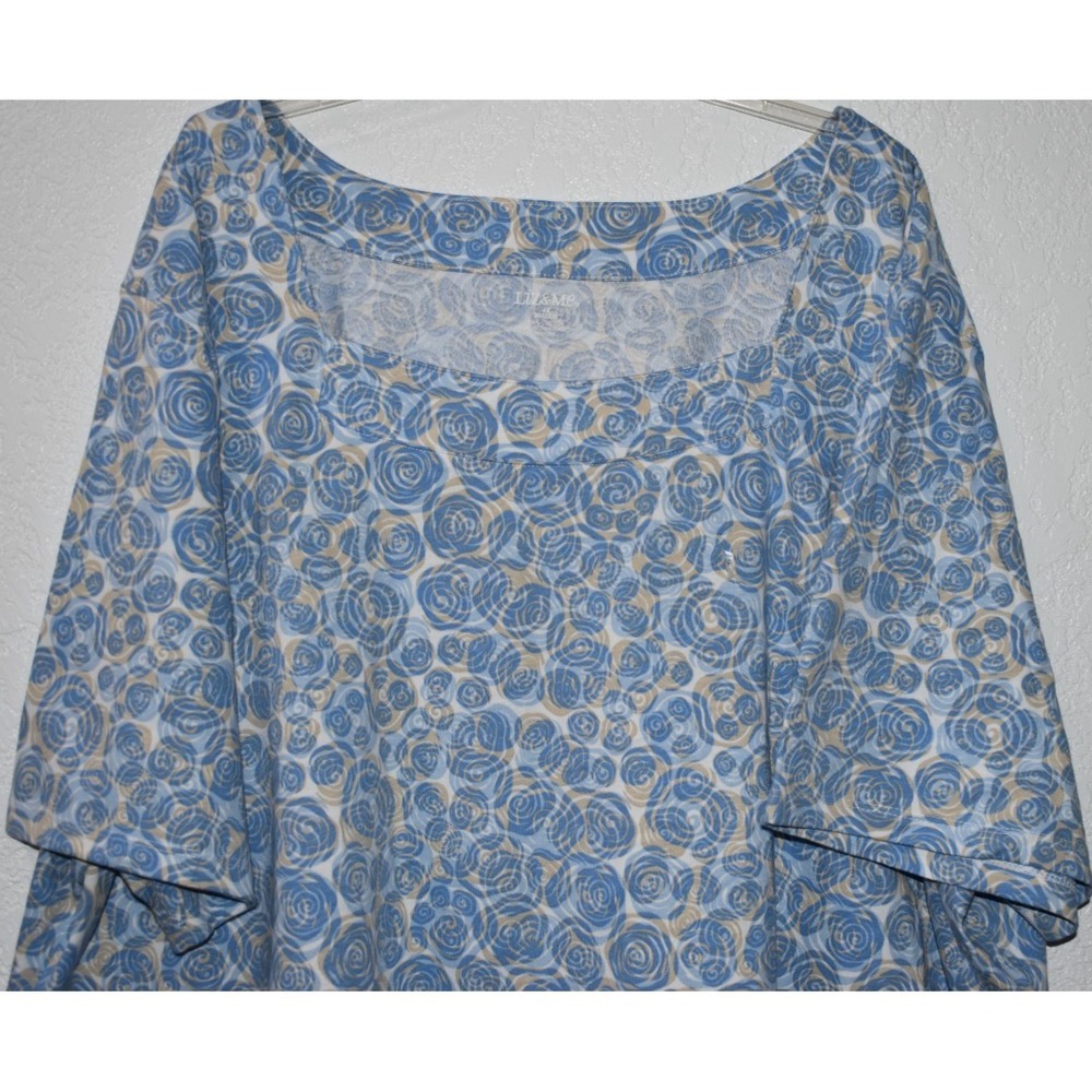 Liz & Me 4X Top Blue/White Squared Neck Short Slv 100% Cotton Shirt Blouse 30/32 - Picture 13 of 16
